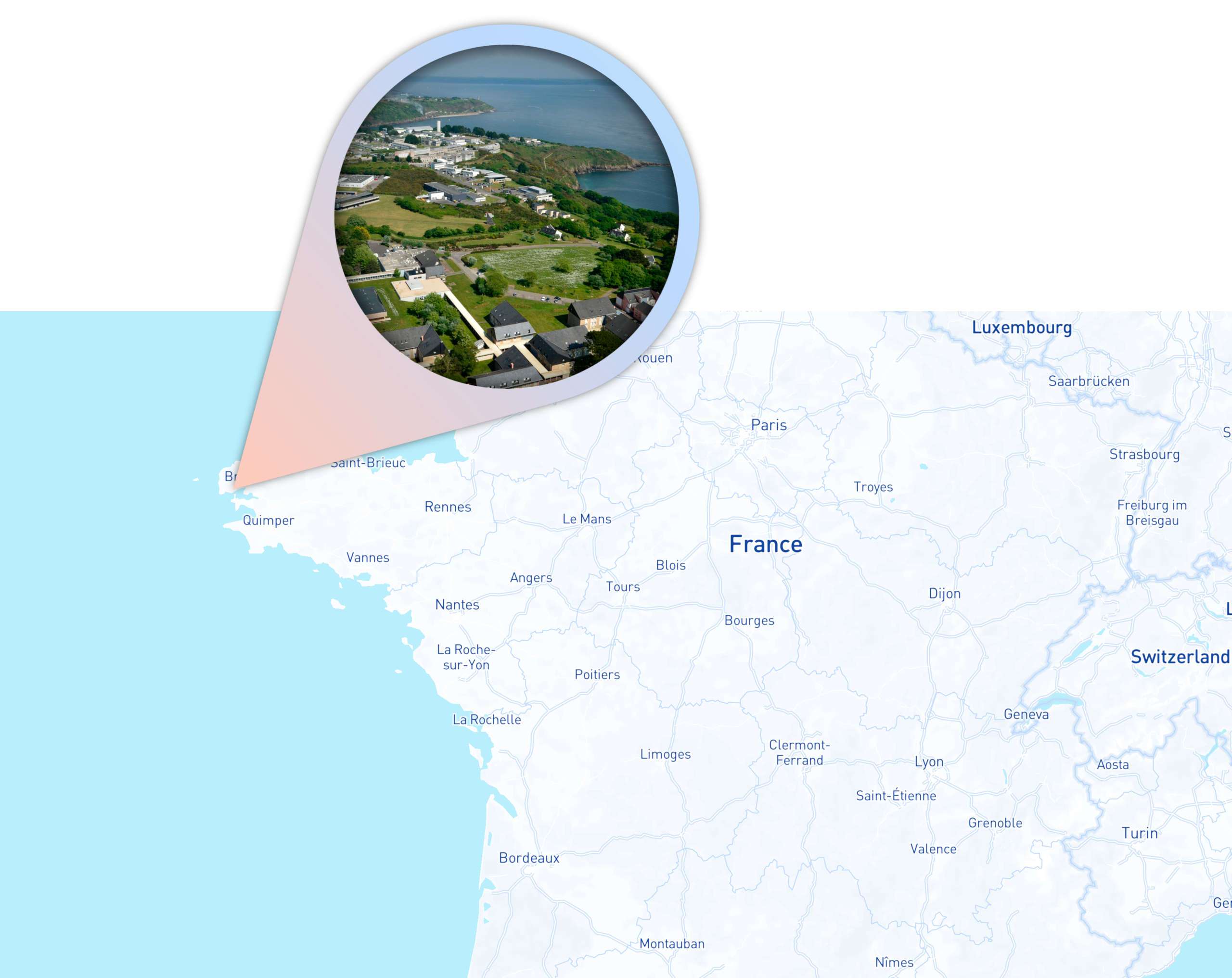 map of France focused on the Brest technology park