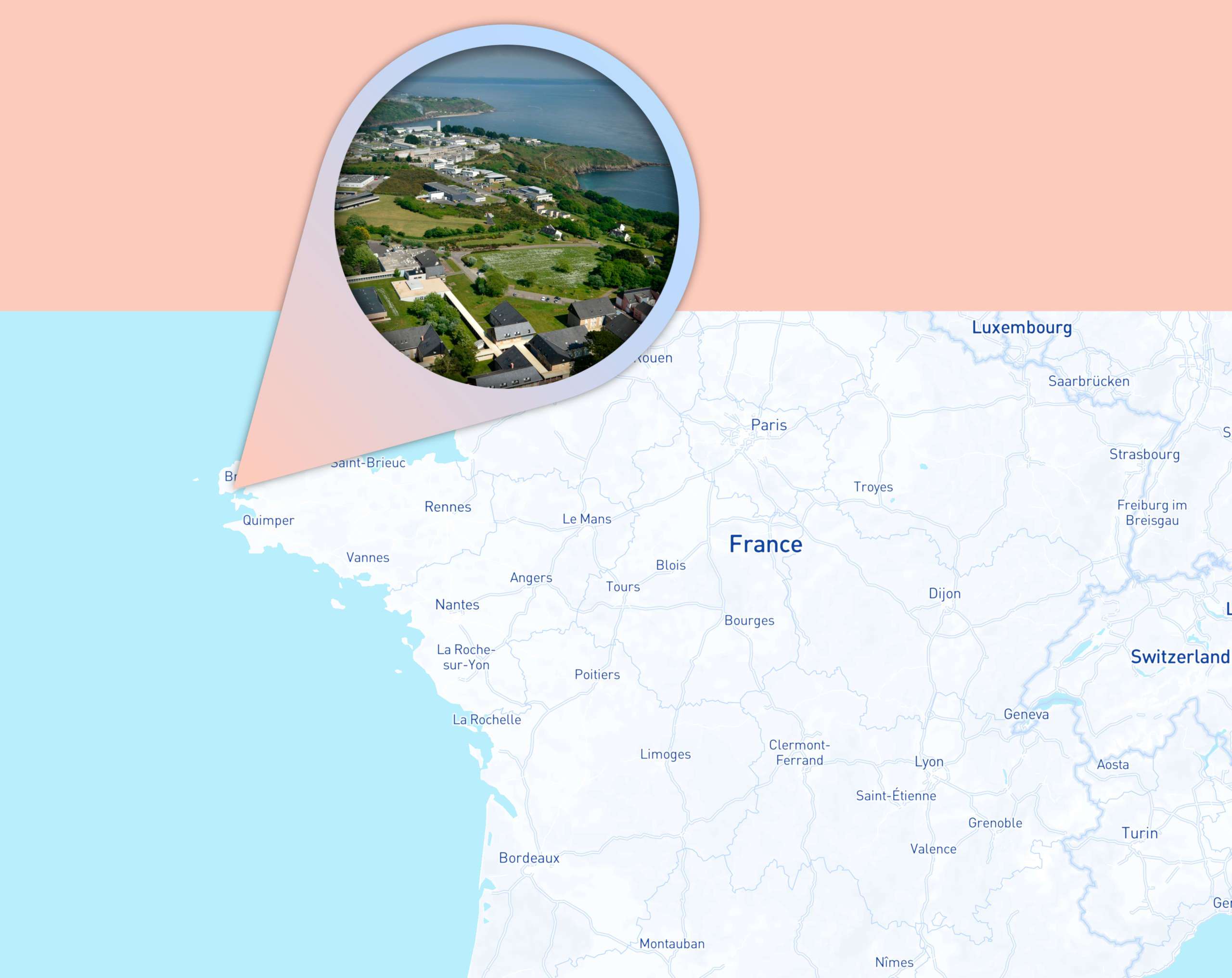 map of France focused on the Brest technology park